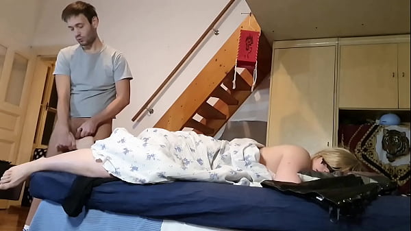 Pervert stepson jerking off to his Mother’s feet secretly